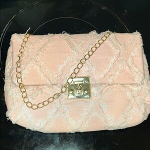 Chic Blush Denim Chain Crossbody Bag with Gold Hardware